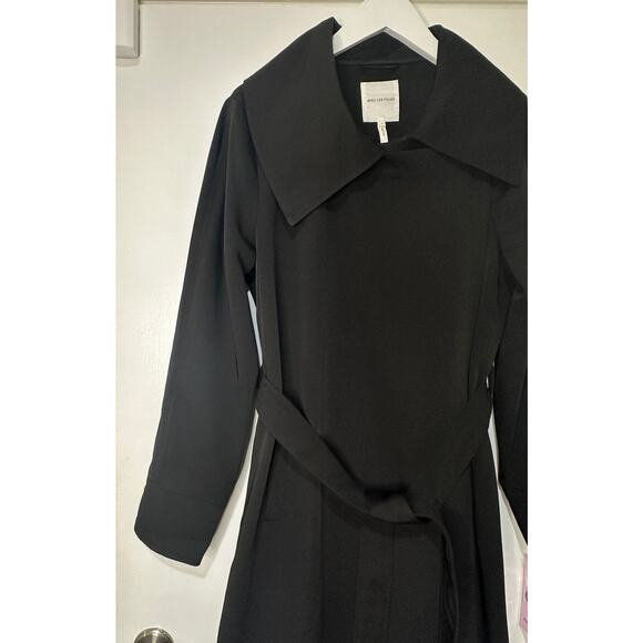 Avec Les Filles Black Trench Coat Belted Drape Front Size Large NWT Stylish - Picture 8 of 16